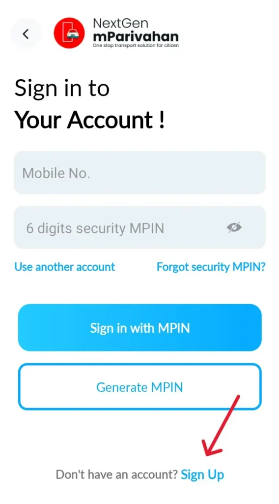 mparivahan app sign up