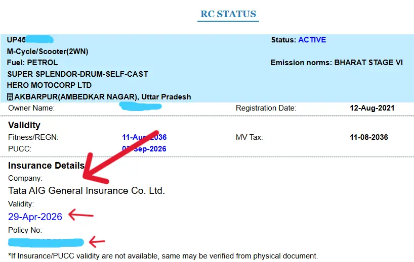 Check Insurance Details by Vehicle Number