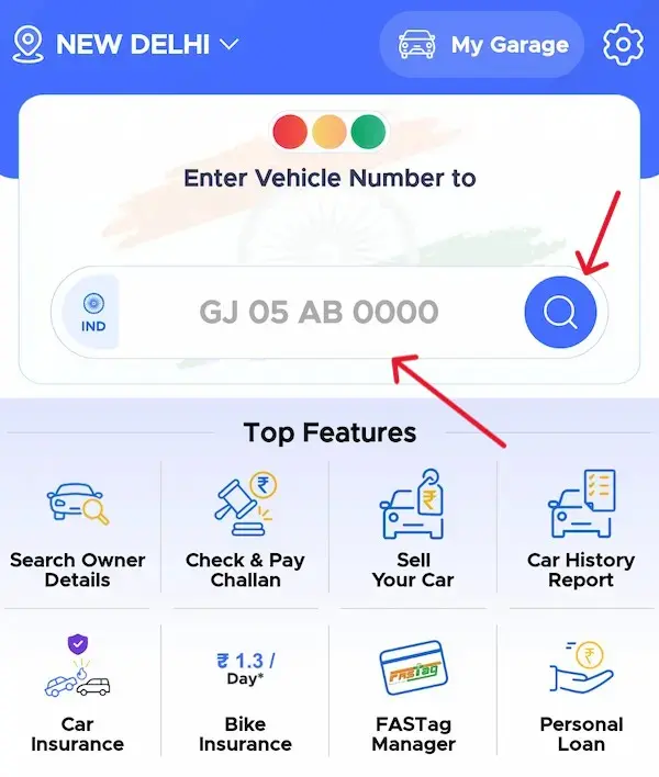 vehicleinfo app enter vehicle number