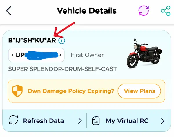 vehicleinfo vehicle owner full name check