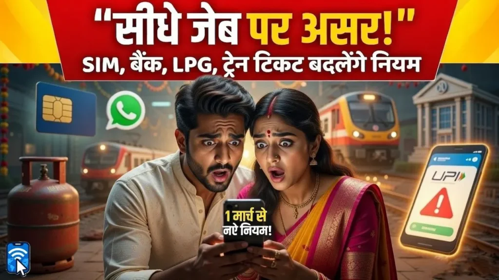 1 मार्च से बड़ा बदलाव! सिम, UPI (बैंक), ट्रेन टिकट और LPG गैस पर नए नियम लागू 1 1 मार्च 2026 नए नियम