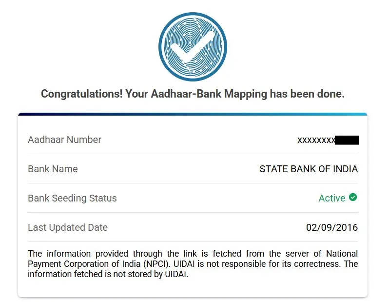 aadhaar bank seeding status check