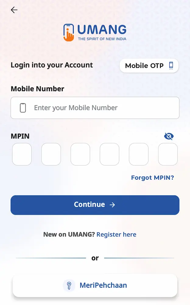 umang app login
