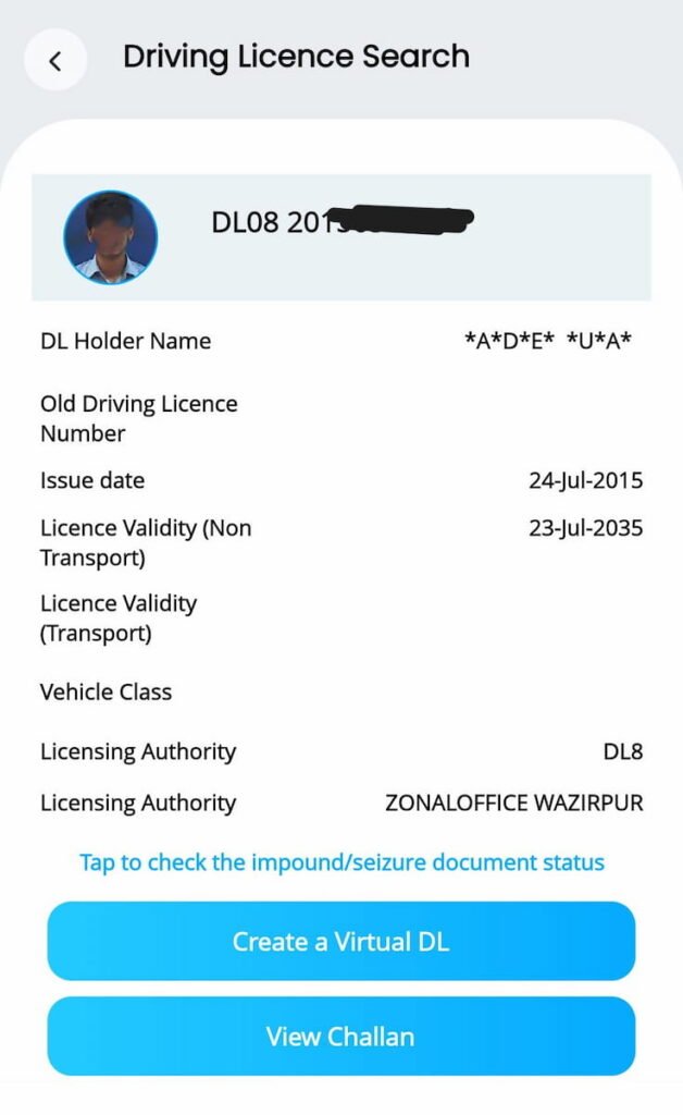 driving licence details check